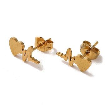 Vacuum Plating 304 Stainless Steel Stud Earrings, Heart, Golden, 6x12mm