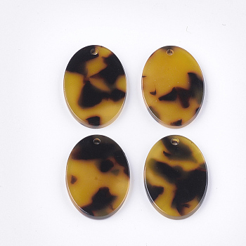 Cellulose Acetate(Resin) Pendants, Oval, Goldenrod, 24x17x2.5mm, Hole: 1.4mm