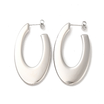 304 Stainless Steel Oval Stud Earrings, Half Hoop Earrings, Stainless Steel Color, 49x27.5x3.5mm