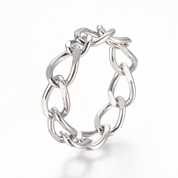 Unisex 304 Stainless Steel Chain Finger Rings, Wide Band Rings, Stainless Steel Color, Size 7, 17mm