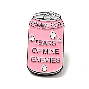 Word Tears Of Mine Enemies Enamel Pin, Electrophoresis Black Alloy Drink Brooch for Backpack Clothes, Pink, 30x16.5x2mm