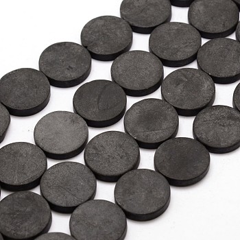 Natural Black Stone Bead Strands, Flat Round, 20x3mm, Hole: 1mm, about 20pcs/strand, 15.7 inch
