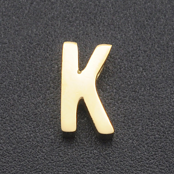 201 Stainless Steel Charms, for Simple Necklaces Making, Laser Cut, Letter, Golden, Letter.K, 8x4.5x3mm, Hole: 1.8mm