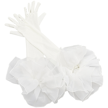 Velvet Long Finger Gloves, Polyester Cuff for Wedding Bride Supplies, White, 650x330x2~330mm
