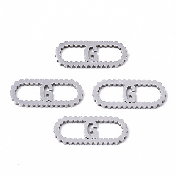 201 Stainless Steel Links Connectors, Laser Cut, Oval with Letter, Stainless Steel Color, Letter.G, 15x6x1mm, Hole: 4x5~7mm