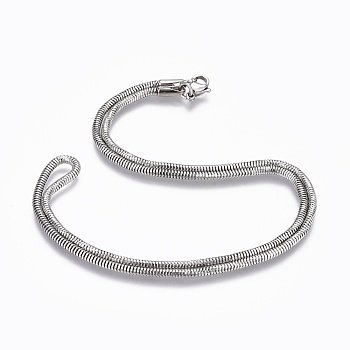 304 Stainless Steel Snake Chain Necklaces, with 304 Stainless Steel Clasps, Stainless Steel Color, 23.6 inch(60cm), 3mm