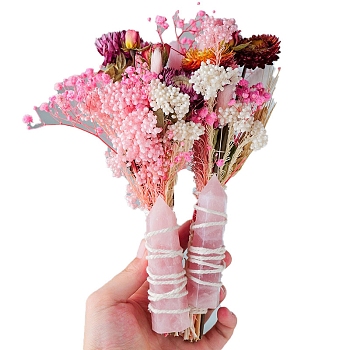 Natural Rose Quartz Artifical Bouquets, Tulip Flower Gift for Birthday, 80~100mm