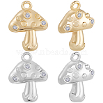 8Pcs 2 Colors Brass Micro Pave Cubic Zirconia Pendants, Mushrooms Charms, Mixed Color, 13.5x10.5x5mm, Hole: 1.2mm, 4pcs/color(KK-BBC0019-14)