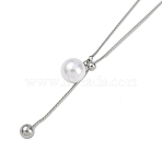 304 Stainless Steel Snake Chain Necklaces, Round Plastic Imitation Pearl Tassel Pendant Necklaces, Stainless Steel Color, 28.50 inch(72.4cm)(NJEW-D080-08P)