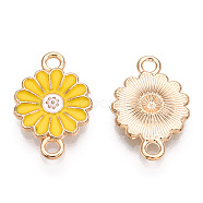 Zinc Alloy Enamel Sunflower Connector Charms, Flower Links, Light Gold, Gold, 18x12x2mm, Hole: 1.8mm(ENAM-E011-01KCG-05)