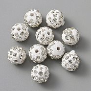 Handmade Polymer Clay Rhinestone Beads, Round, Crystal, 10x9mm, Hole: 1.8mm(CLAY-WH0010-01A)