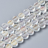 Electroplate Transparent Glass Beads Strands, AB Color Plated, Faceted, Flat Round, Clear AB, 6x6x3mm, Hole: 1.2mm, about 95~99pcs/strand, 21.10~21.89 inch(53.6cm~55.6cm)(X-EGLA-Q125-001A)