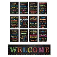 Paper Hanging Banner Classroom Decoration, Rectangle, School Decoration Supplies Celebration Backdrop, Word Welcome, Black, 200~1000x250~300mm, 13pcs/set(AJEW-WH0340-006)