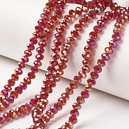 Electroplate Transparent Glass Beads Strands, Full Rainbow Plated, Faceted, Rondelle, Dark Red, 4x3mm, Hole: 0.4mm, about 123~127pcs/strand, 16.5~16.9 inch(42~43cm)(EGLA-A034-T4mm-T12)