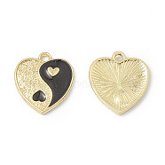 Alloy Enamel Pendants, Heart with Yin Yang Charm, Golden, Black, 17x15x1.6mm, Hole: 1.8mm(ENAM-G212-05G-03)