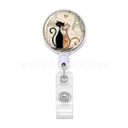 Plastic Badge Reels, Retractable Badge Holder, Flat Round with Cat, Chocolate, 30mm(PW-WG23095-01)