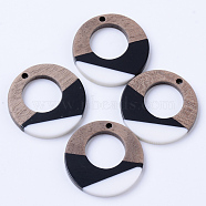Resin & Walnut Wood Pendants, Ring, Creamy White, 28x3mm, Hole: 2mm(RESI-N025-004A-B01)