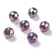 Electroplate Opaque Glass Beads, Rainbow Plated, Faceted, Round, Old Rose, 10x9.5mm, Hole: 1.4mm(EGLA-B003-02A-10)