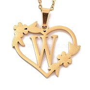 Vacuum Plating 201 Stainless Steel Pendant Necklaces, Letter W, 12.28 inch(31.2cm)(NJEW-R267-02W-G)