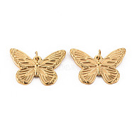 304 Stainless Steel Pendants, with Jump Rings, Butterfly, Real 14K Gold Plated, 21x30.5x3mm, Jump Ring: 5.4x0.7mm, 4mm inner diameter(STAS-S116-117A-G)