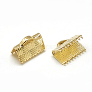 Brass Ribbon Crimp Ends, Rectangle, Real 18K Gold Plated, 7x13mm, Hole: 1x3mm(KK-T032-148G)