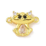 Real 18K Gold Plated Brass Pave Clear Cubic Zirconia Connector Charms, Cat Shape, 10x13x3mm, Hole: 1.1mm(KK-L209-059G-01)
