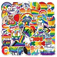 52Pcs Rainbow Theme PVC Waterproof Sticker Labels, Self-adhesive Decals, for Suitcase, Skateboard, Refrigerator, Helmet, Mobile Phone Shell, Colorful, 30~60mm(PW-WG62288-01)