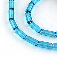 Transparent Glass Bead Strands, Tube, Dodger Blue, 10x4mm, Hole: 0.5mm, about 32~33pcs/strand, 12.5 inch(X-GLAA-R162-10x4-03)
