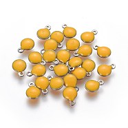 304 Stainless Steel Enamel Charms, Enamelled Sequins, Flat Round, Stainless Steel Color, Orange, 13.5x10x3.5~4mm, Hole: 1.4mm(STAS-O122-D-04P)