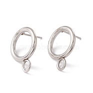 304 Stainless Steel Stud Earring Findings, with 316 Surgical Stainless Steel Pins and Horizontal Loops, Ring, Stainless Steel Color, 18x14mm, Hole: 3.2mm, Pin: 0.7mm(STAS-P308-02B-P)