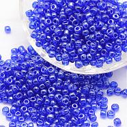 6/0 Glass Seed Beads, Grade A, Round, Transparent Colours Lustered, Blue, 3.6~4.0mm, Hole: 1.2mm, about 5000pcs/pound(SEED-J012-F6-108)