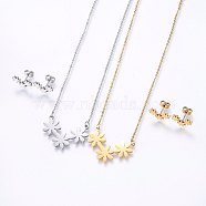 304 Stainless Steel Jewelry Sets, Stud Earrings and Pendant Necklaces, Flower, Mixed Color, Necklace: 18.9 inch(48cm), Stud Earrings: 8.5x14x1.2mm, Pin: 0.8mm(SJEW-O090-02)