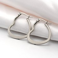 201 Stainless Steel Hoop Earrings, with 304 Stainless Steel Pin, Hypoallergenic Earrings, Heart, Stainless Steel Color, 25.5x20x2mm, Pin: 1x0.6mm(X-EJEW-P066-06C)
