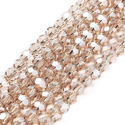 Electroplate Transparent Glass Beads Strands, Faceted(32 Facets), Round, Pearl Luster Plated, Tan, 6mm, Hole: 1mm, about 98~100pcs/strand, 20.39~20.59 inch(51.8~52.3cm)(EGLA-A035-T6mm-A22)