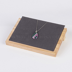 Wood Necklace Displays, with Faux Suede, Long Chain Display Stand, Rectangle, Gray, 20.5x14.5x4.5cm(NDIS-E020-02A)