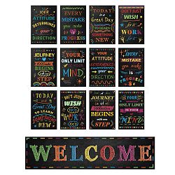 Paper Hanging Banner Classroom Decoration, Rectangle, School Decoration Supplies Celebration Backdrop, Word Welcome, Black, 200~1000x250~300mm, 13pcs/set(AJEW-WH0340-006)