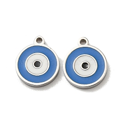 304 Stainless Steel Charms, with Enamel, Evil Eye Charms, Stainless Steel Color, Steel Blue, 10x8x1mm, Hole: 1mm(STAS-L022-171P-04)