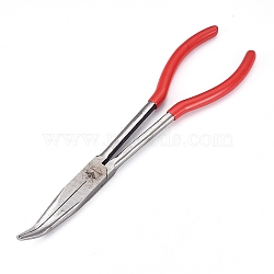 High Carbon Steel Bent Needle Nose Pliers, Long Reach 45 Degree Angle, Serrated Jaw, with Rubber Handle, Red, 27.8x6.2x2.4cm(PT-WH0006-04)