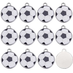 30Pcs Eco-Friendly Alloy Enamel Hollow Pendants, Flat Round with Football Pattern, Platinum, White, 24x20x2.5mm, Hole: 3mm(FIND-SC0004-59)