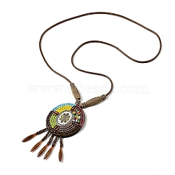 Retro Style Glass & Acrylic & CCB Beads Pendant Necklaces, PU Imitation Leather Necklaces, Colorful, 20.08 inch(51cm)(NJEW-Q349-01B)