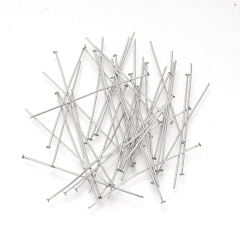 304 Stainless Steel Flat Head Pins, Stainless Steel Color, 30x0.7mm, 21 Gauge, Head: 1.2~1.5mm, about 110pcs/10g