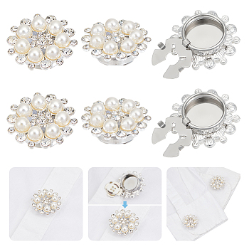 Flower Alloy Rhinestone Cufflinks, with Brass Base, Platinum, 28mm