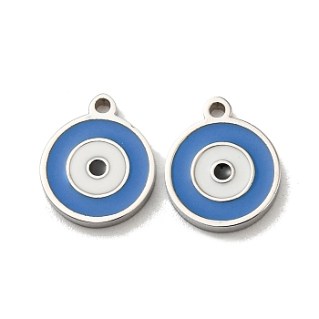 304 Stainless Steel Charms, with Enamel, Evil Eye Charms, Stainless Steel Color, Steel Blue, 10x8x1mm, Hole: 1mm