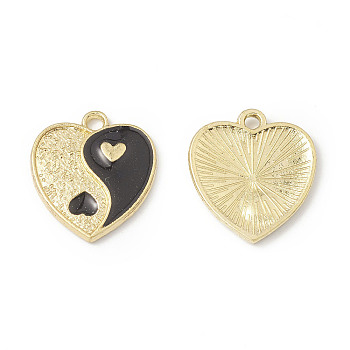 Alloy Enamel Pendants, Heart with Yin Yang Charm, Golden, Black, 17x15x1.6mm, Hole: 1.8mm