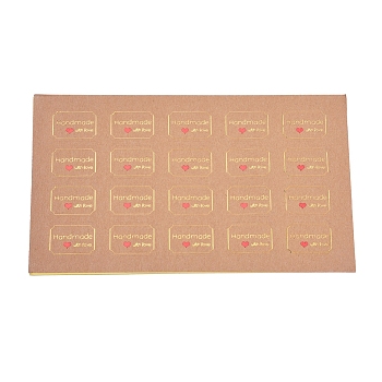 Valentine's Day Sealing Stickers, Label Paster Picture Stickers, for Gift Packaging, Rectangle with Word Handmade with Love, Peru, 20x30mm