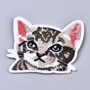 Cat Appliques, Computerized Embroidery Cloth Iron on/Sew on Patches, Costume Accessories, Colorful, 52.5x64x1.5mm