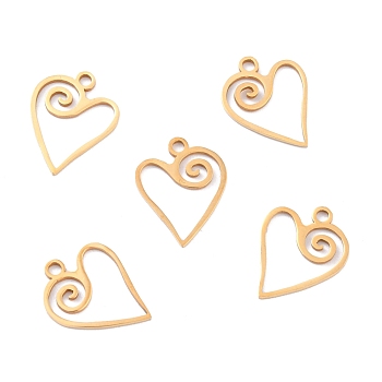 Ion Plating(IP) 201 Stainless Steel Pendants, Heart, Golden, 17x13.5x1mm, Hole: 1.6mm
