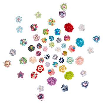 SUNNYCLUE 100Pcs 10 Style Resin Cabochons, Flower, Mixed Color, 12x11.5x6mm