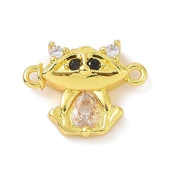 Real 18K Gold Plated Brass Pave Clear Cubic Zirconia Connector Charms, Cat Shape, 10x13x3mm, Hole: 1.1mm