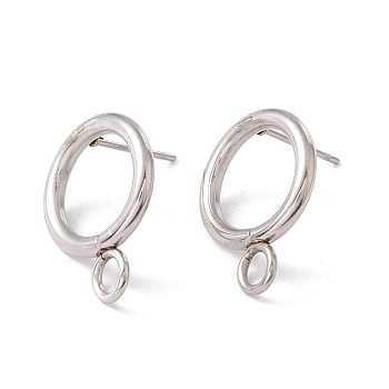 304 Stainless Steel Stud Earring Findings, with 316 Surgical Stainless Steel Pins and Horizontal Loops, Ring, Stainless Steel Color, 18x14mm, Hole: 3.2mm, Pin: 0.7mm